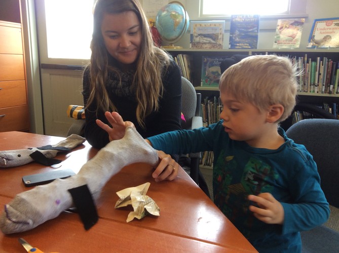 Stuffing whale puppet