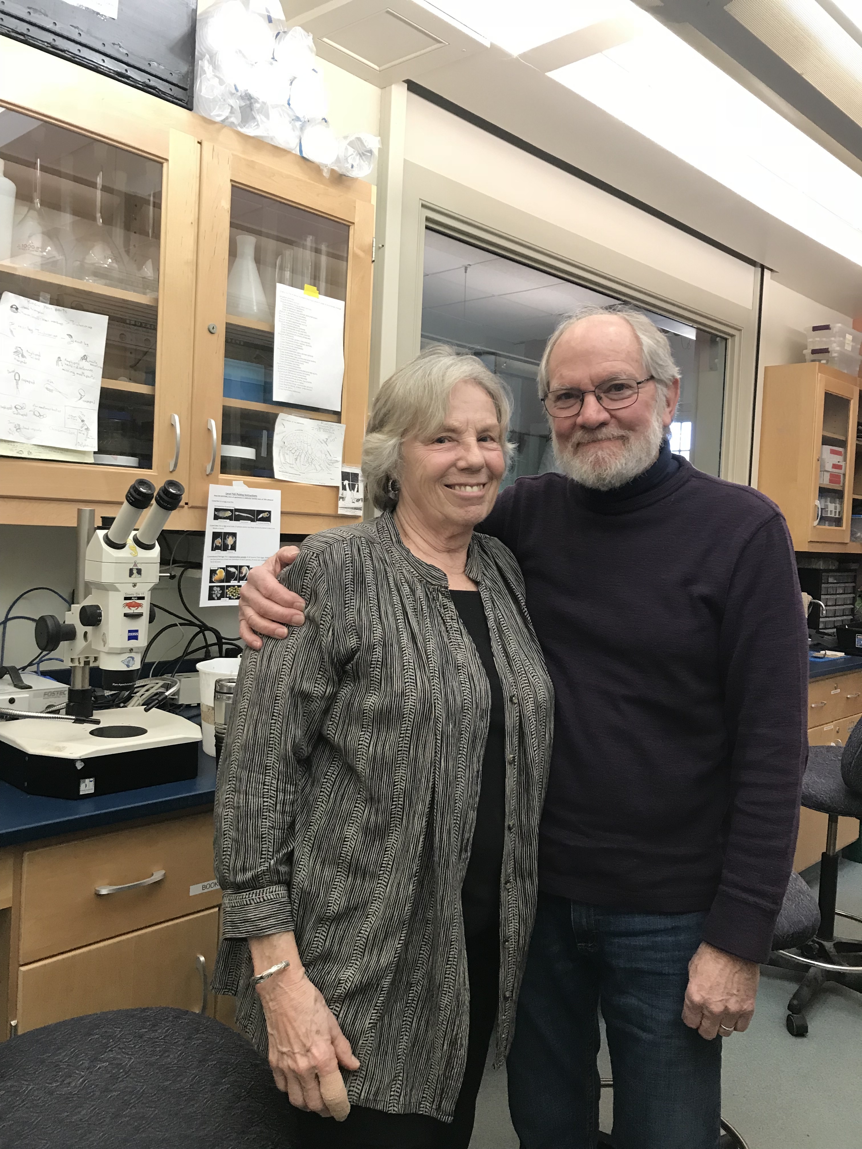 Sylvia and Lee Pollock in the Wells Reserve research lab. Photo by Michelle Furbeck.