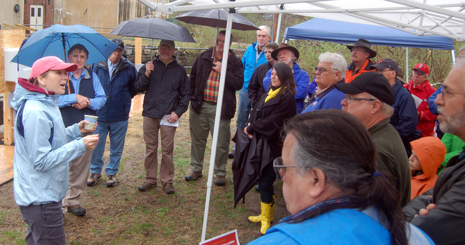Dr. Kristin Wilson addresses the crowd assembled for the Branch Brook fish ladder dedication.