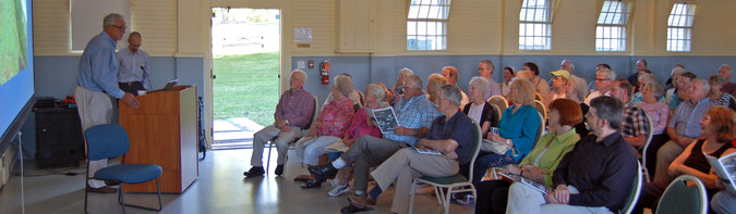 Bruce Read, chairman of the Laudholm Trust board of directors, addresses the group assembled for A Watershed Moment in June 2014
