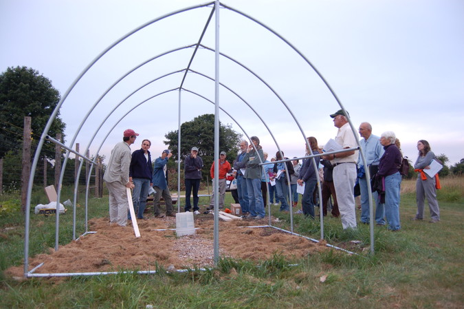 Hoop house under construction during York County Master Gardener workshop