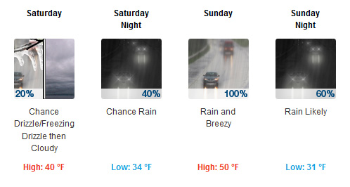 NWS forecast graphic for January 9-10, 2016
